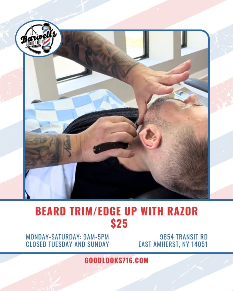 Read more about the article Come in, trim up, and show off with a $25 razor beard trim or edge up at Barwell’s Good Looks! 🪒